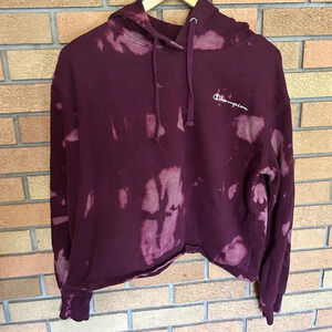 Champion Tie Dyed Cropped Sweatshirt Hoodie Burgundy Women’s Size Medium